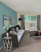 a living room with a couch and a coffee table